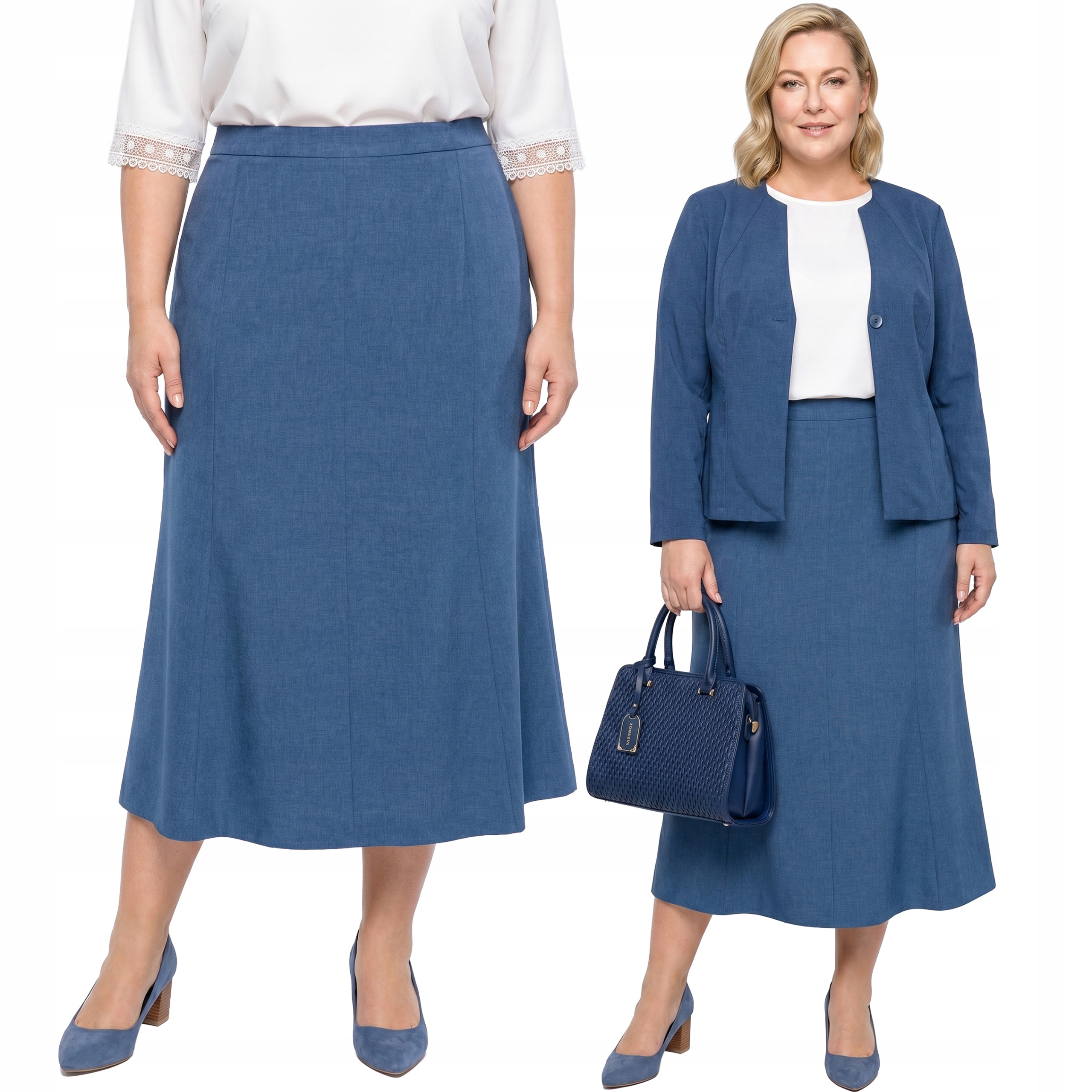 Lněná sukně v modré barvě plus size velikost 58