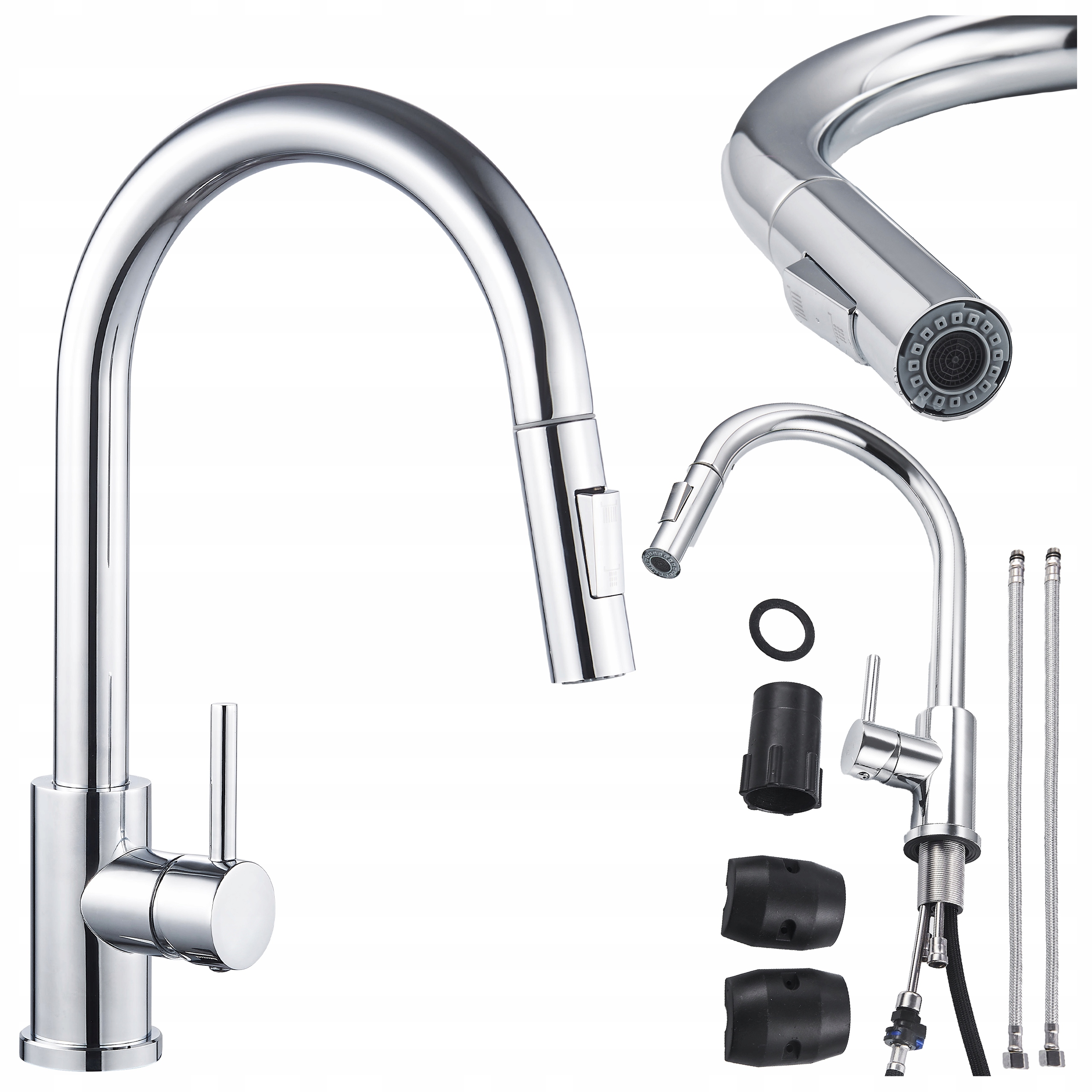 Bateria Kuchenna Nablatowa Soto Wyciągana Chromowana Wylewka Podstawa Chrom