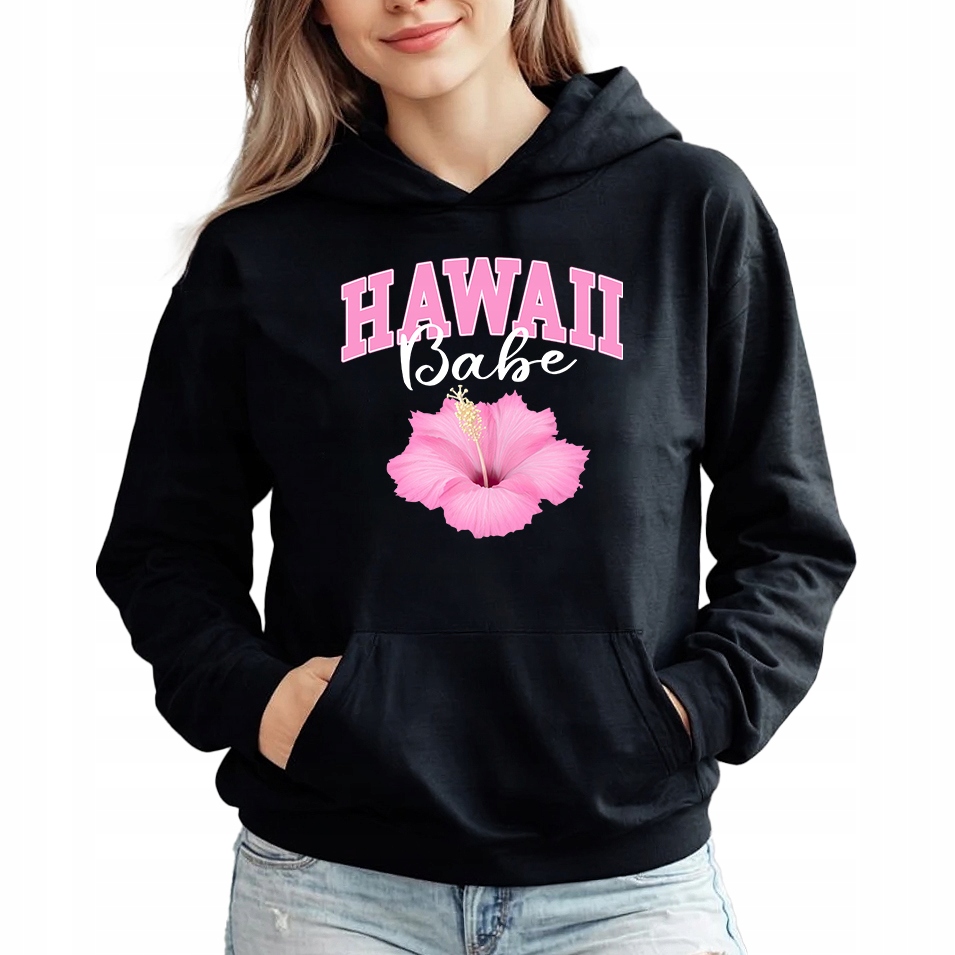 Mikina S Kapucí Černá bavlněná mikina Flower Hawaii Babe XXL