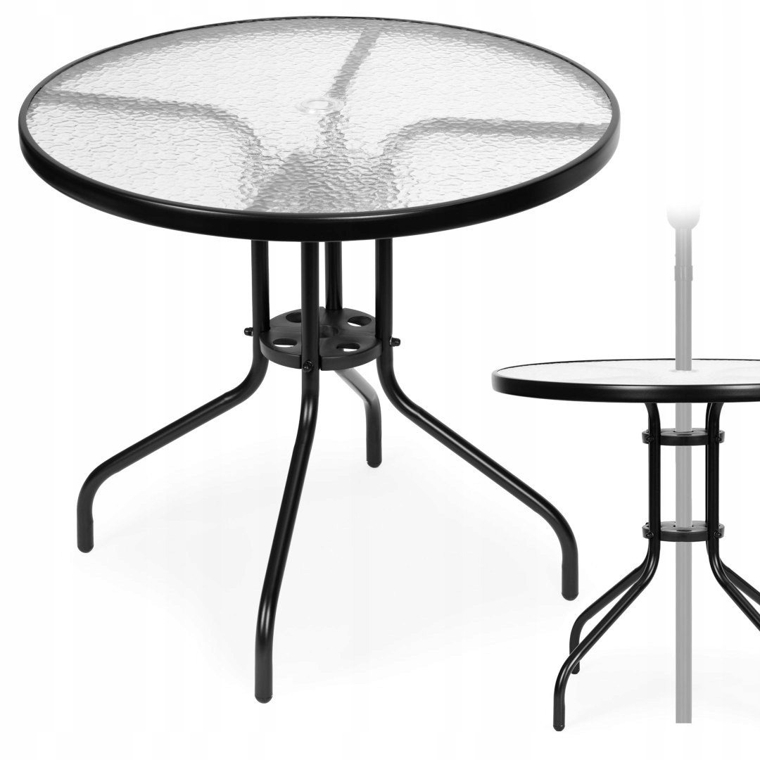 Stolik ogrodowy okrągły 80 cm na taras ogród balkon szkło hartowane otwór n