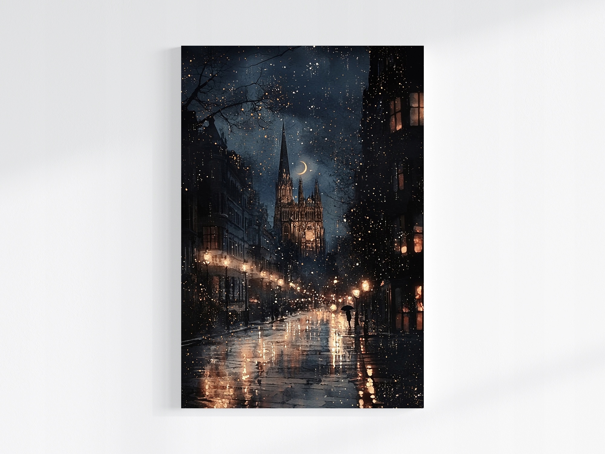 Obraz Na Plátně Canvas Město Ulice Kostel Katedrála Noc Déšť 80x120