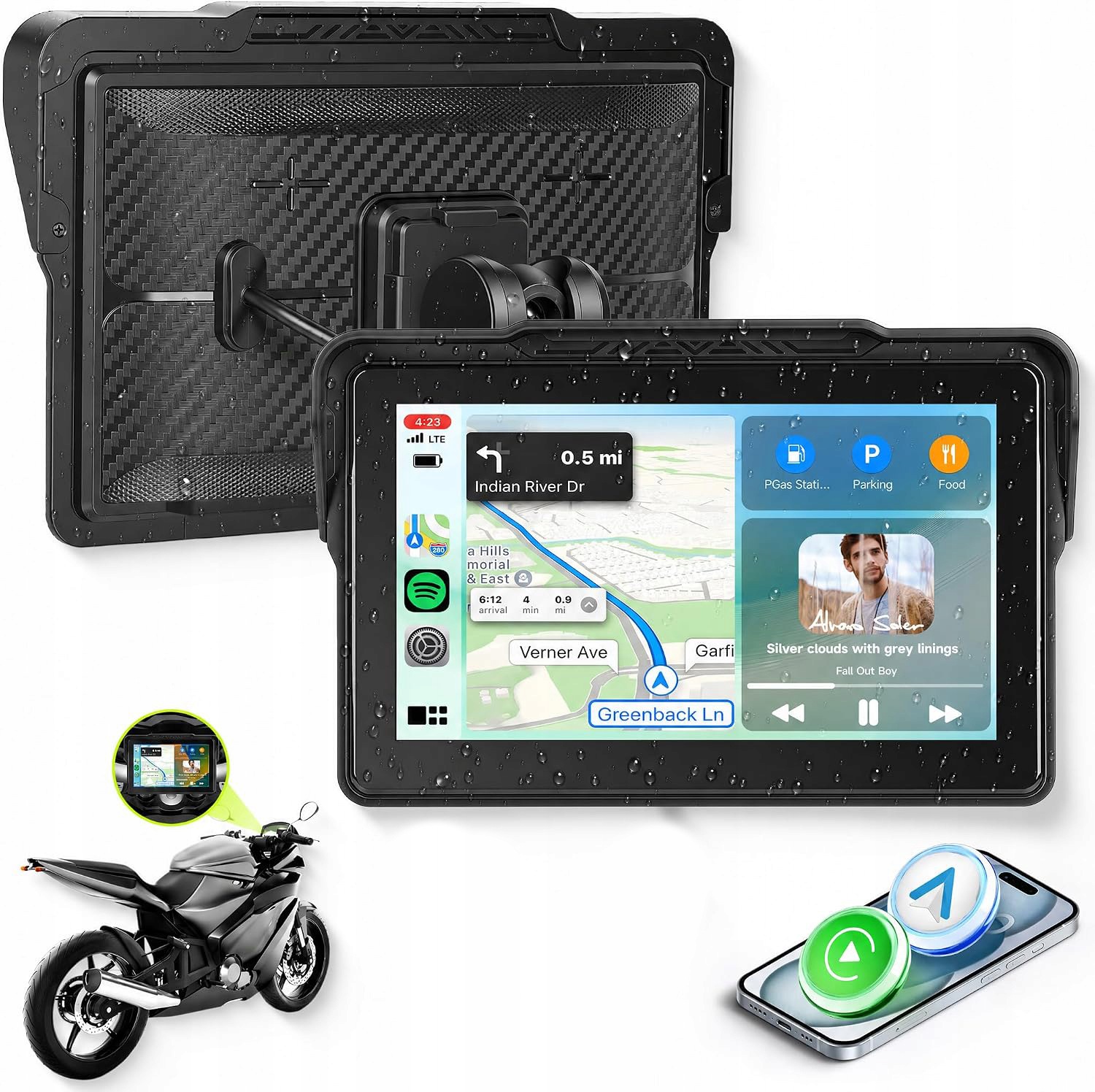Motocyklová Obrazovka CarPlay Android Auto 7" Bezdrátová Navigace Dárek