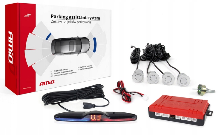 ZESTAW 4 CZUJNIKI PARKOWANIA MAX LED 02288 SREBRNE