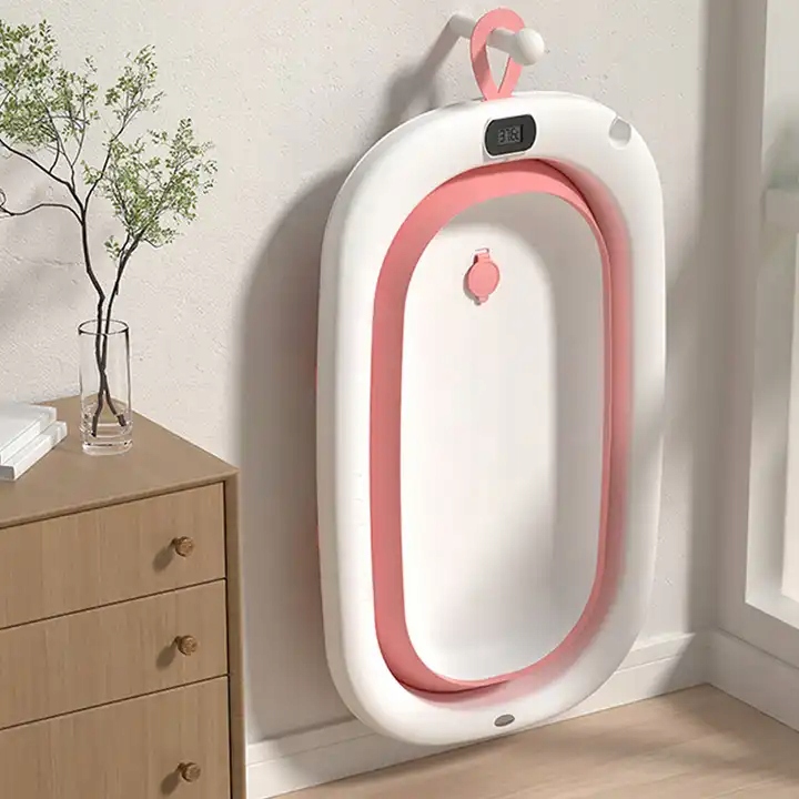 NOWA WANIENKA SKŁADANA SILIKONOWA Z TERMOMETREM I PODUSZKĄ WANNA RÓŻOWA Kolor Odcienie różu