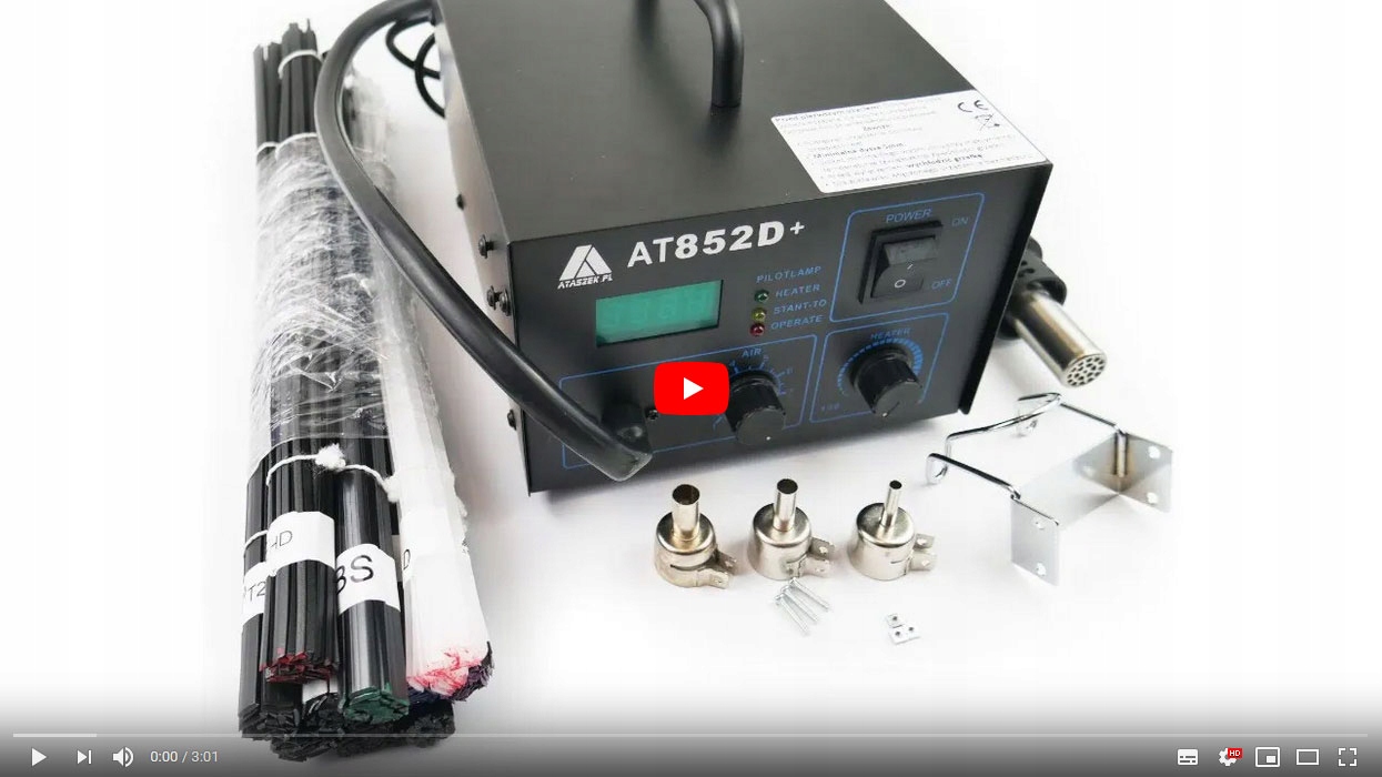 Spawarka do PLASTIKU AT-852D+ zestaw NAJPOPULARNIEJSZYCH spoiw 10x100g Kod producenta Spawanie plastiku AT852D+ Spoiwa 10x100g