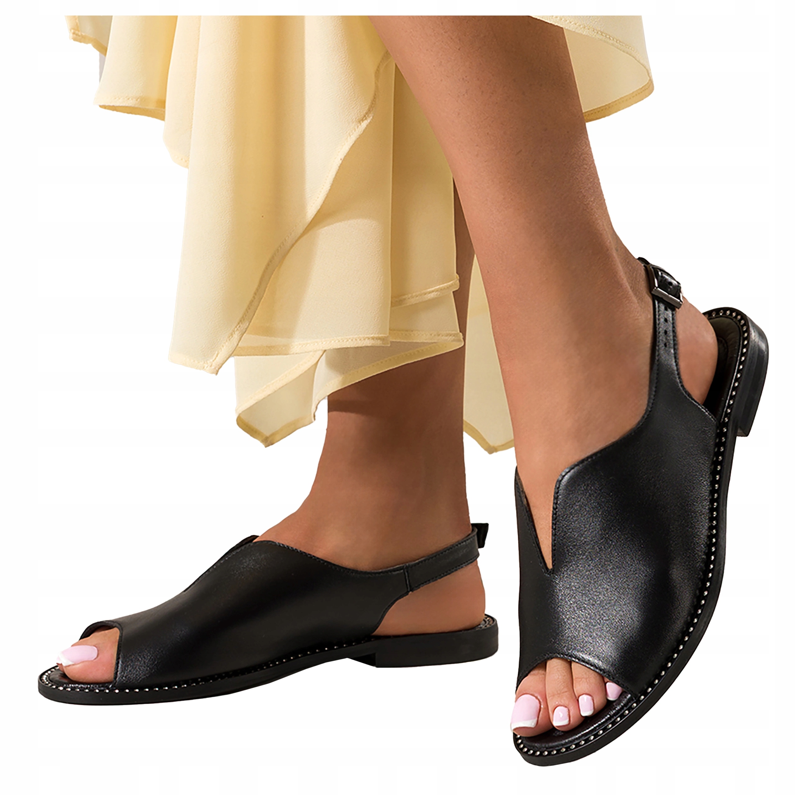 Módní Sandály Dámské Černé Ploché Zabudované Pohodlné Polský výrobek r 39