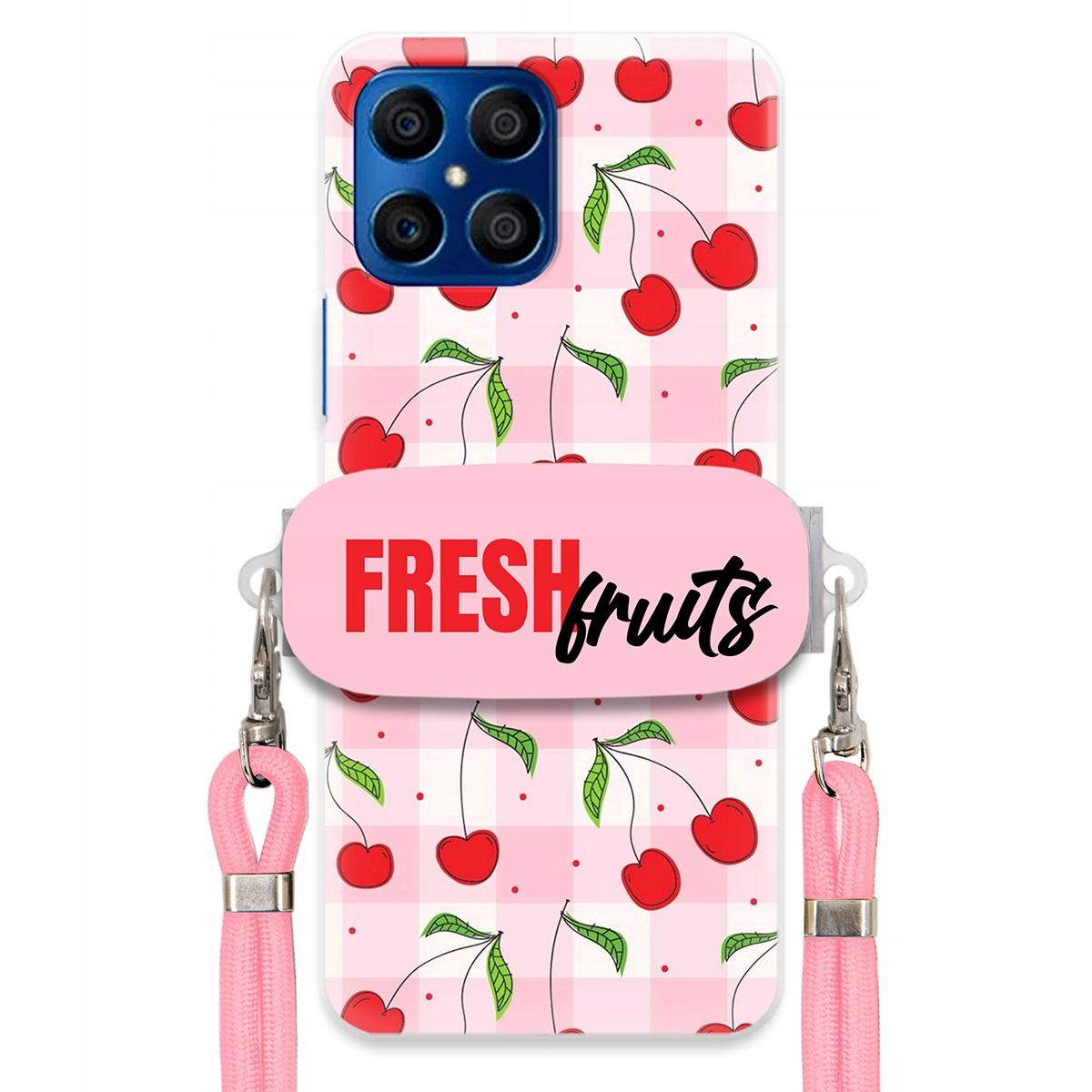 Puzdro pre Huawei Honor X8 Case Držiak na šnúrku Ružový Fresh Fruits Mriežka