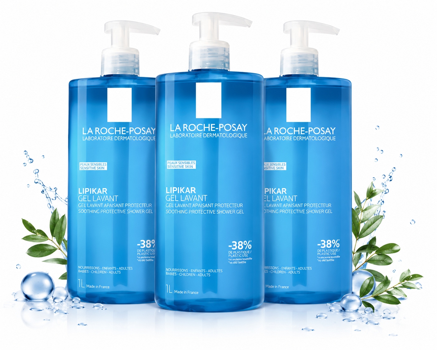 La Roche-Posay Lipikar Zestaw Trzech Ochronnych Kojących Żeli Do Mycia 3x1L