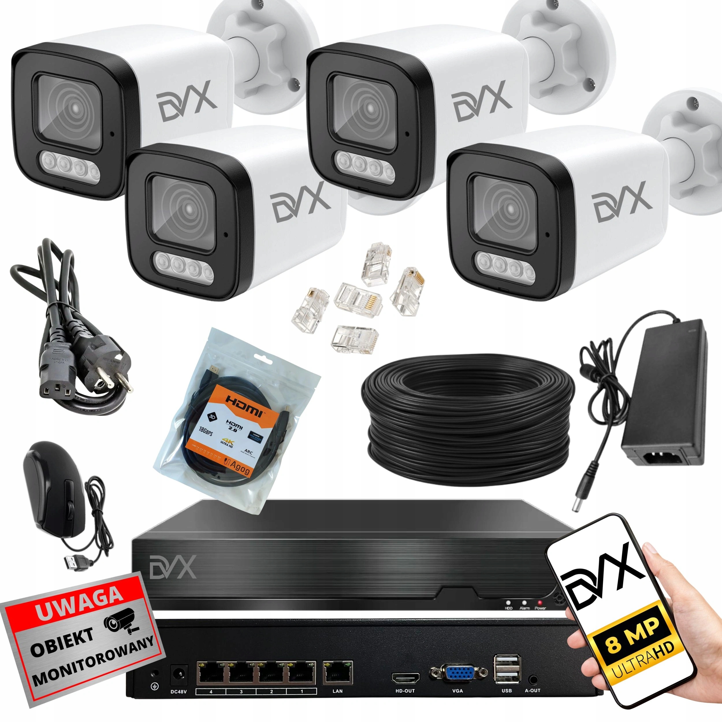 Sada Kamer x4 PT8L Monitorování Ip Poe 8MP 4K Uhd Rekordér P4CH Nvr