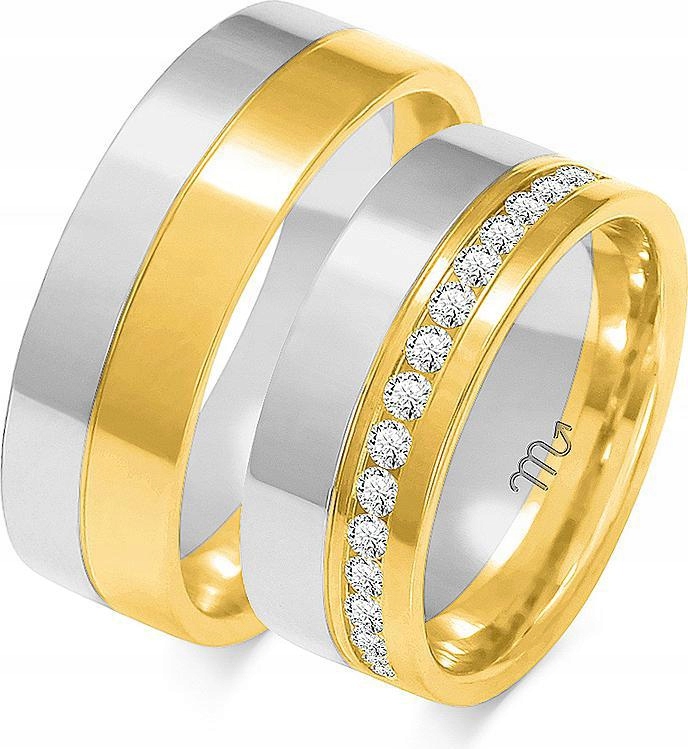Zlatý prsten se zirkony 14K 585 vel. 17 18 19, dvoubarevný model gravírování
