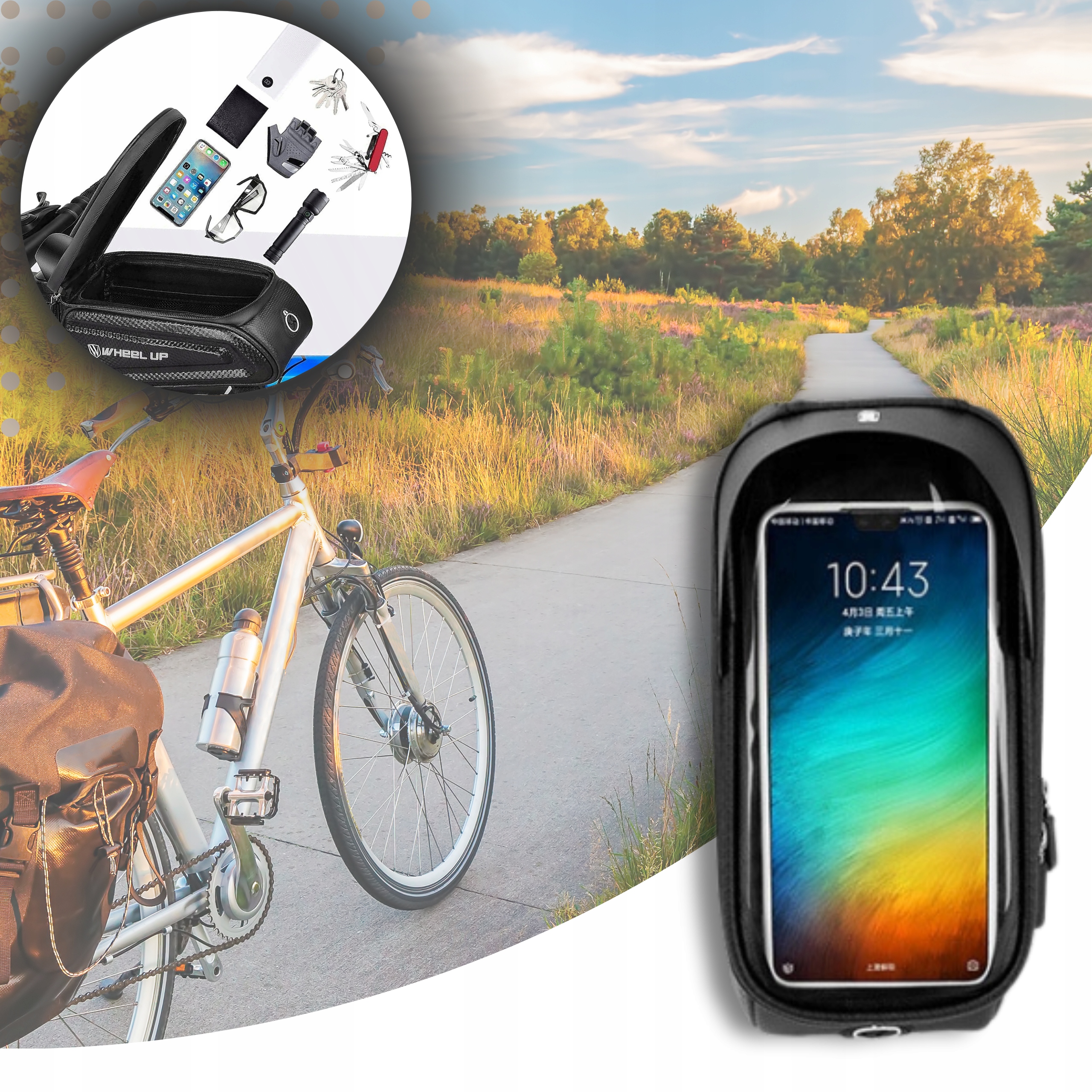 Sakwa na rower Torba Rowerowa na ramę Uchwyt rowerowy na telefon Etui Rower Kolor dominujący czarny