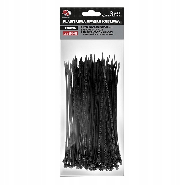 Opaski Kablowe Zaciskowe TRYTYTKI Trytki 2,5x160mm Plastikowe Czarne 100szt EAN (GTIN) 5905694011781