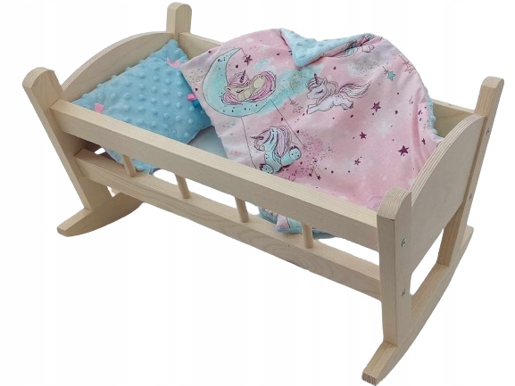 KOŁYSKA DLA LALEK DREWNIANA + POŚCIEL