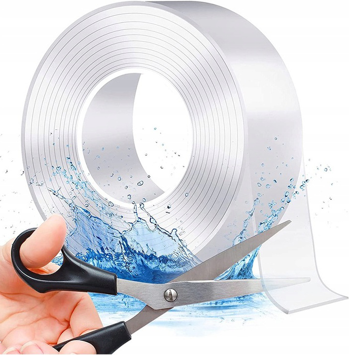 TAŚMA DWUSTRONNA PRZEZROCZYSTA MOCNA TRWAŁA AKRYL 2 METRY BEZ ŚLADÓW