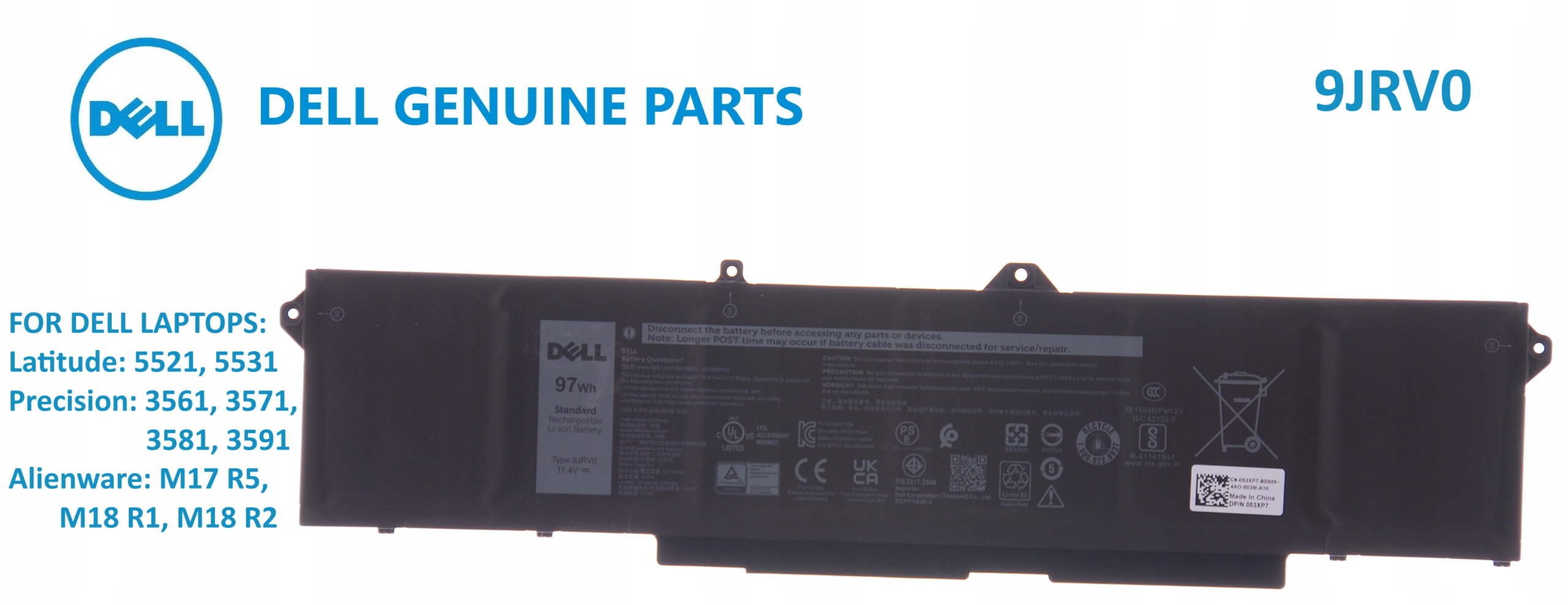 Batéria Dell 9JRV0 originál 97Wh 8071mAh pre Dell Precision 15