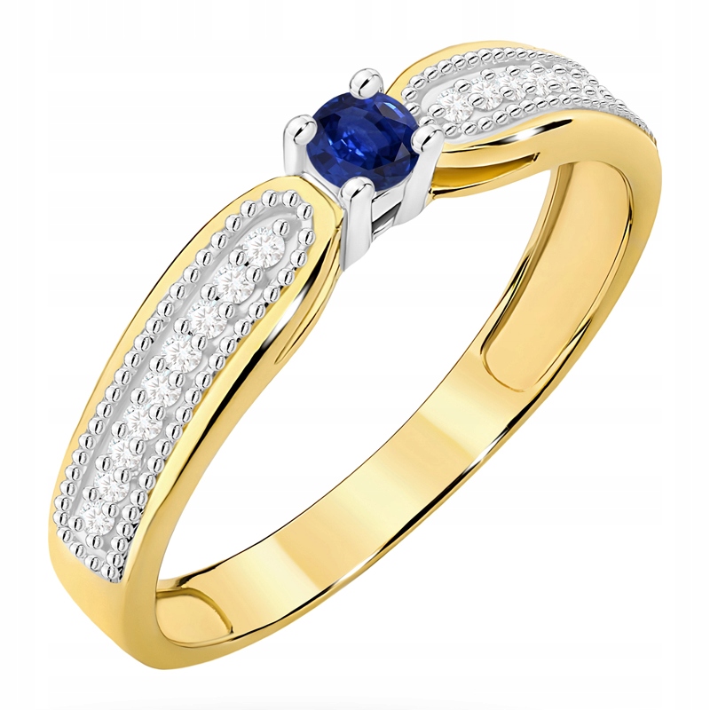 Piękny Złoty Pierścionek pr.585 z Szafirem 0,15ct
