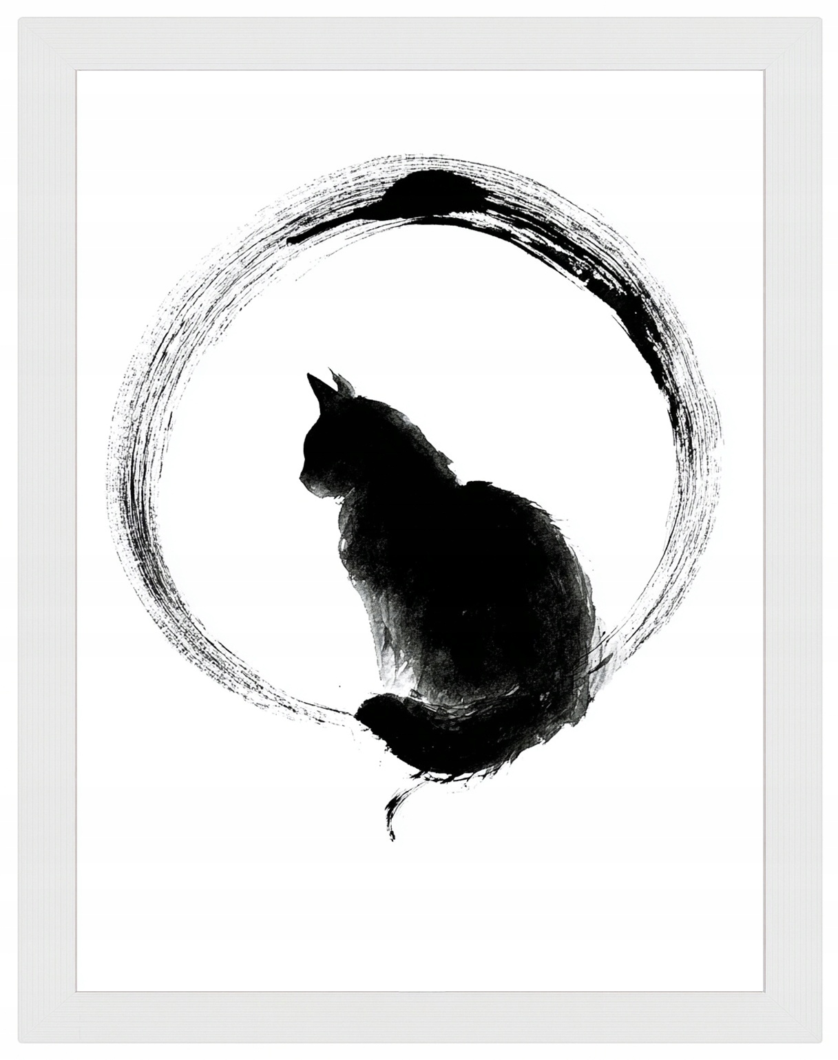 Plakát Rámeček Dřevo Grafika Geometrie Kolo Kočka Černá Bílá B&w 60x80