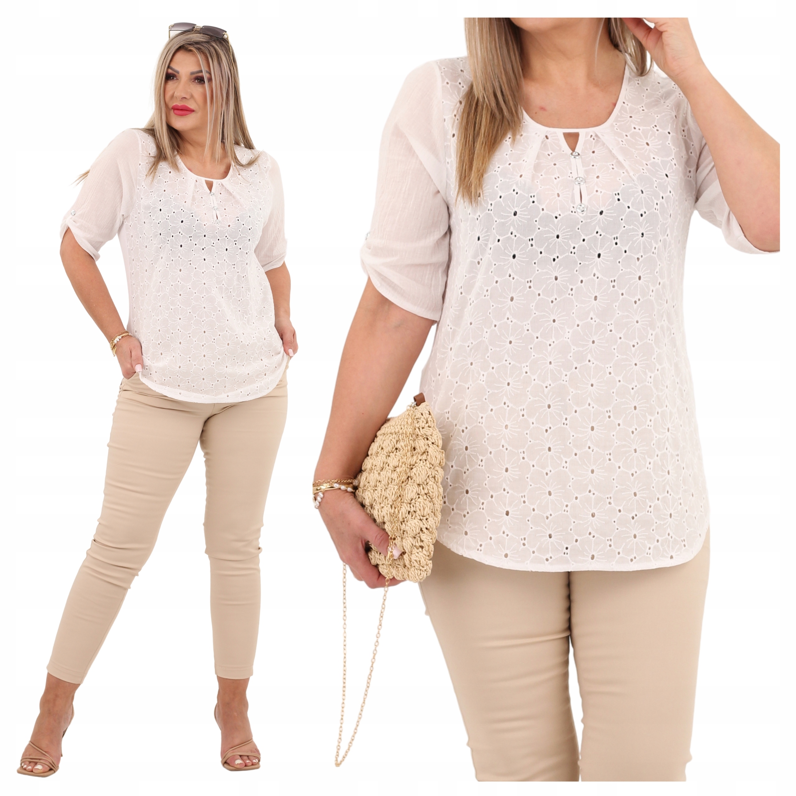 Bluzka ażurowa bawełniana z haftem kwiaty Polski Producent duże rozmiary