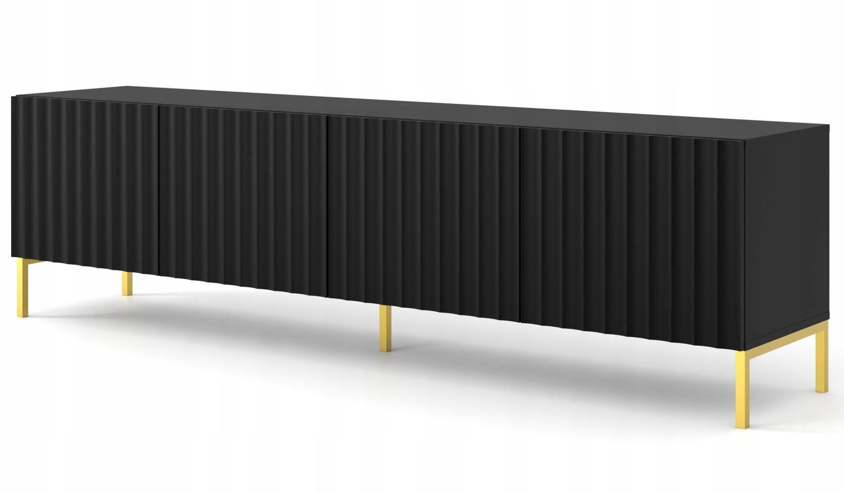 

Szafka Rtv Wave 200 cm 4D czarny mat nóżki złote