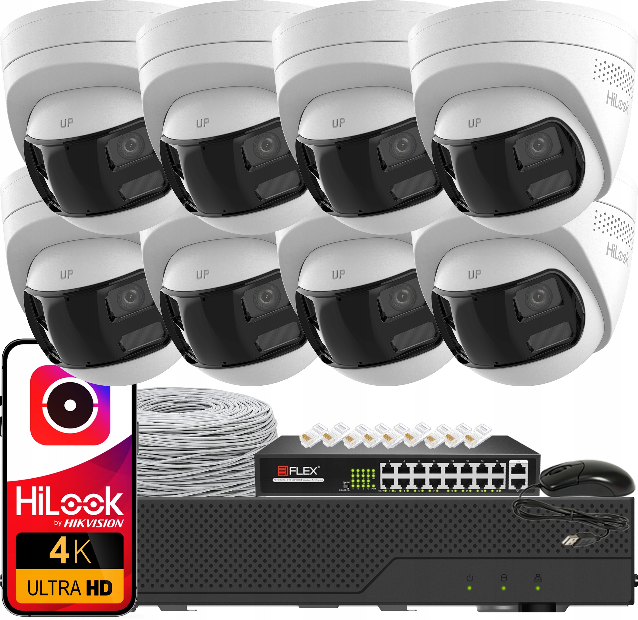 Sada na monitorovanie 8x kamera IPC-T280HAD-LUF/SL 8Mpx HiLook od Hikvision