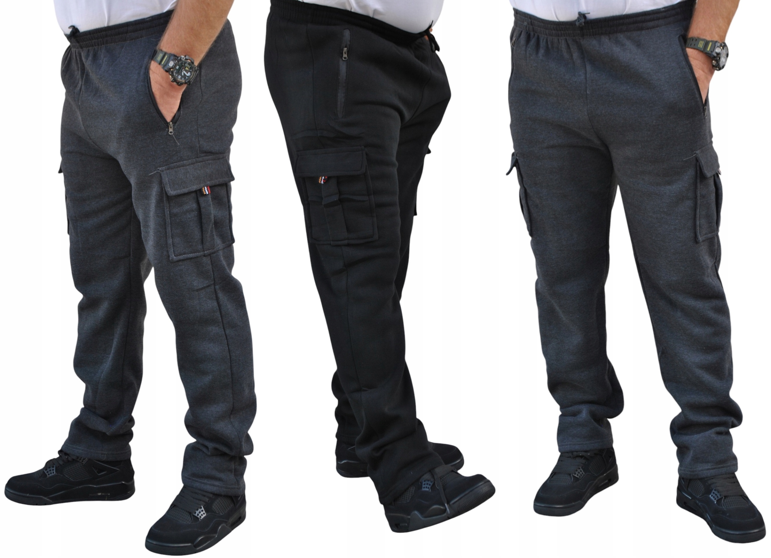 OCIEPLANE BOJÓWKI DRESOWE 4 KIESZENIE CZARNE GRAFIT roz. 4XL PROSTA NOGAWKA Fason bojówki