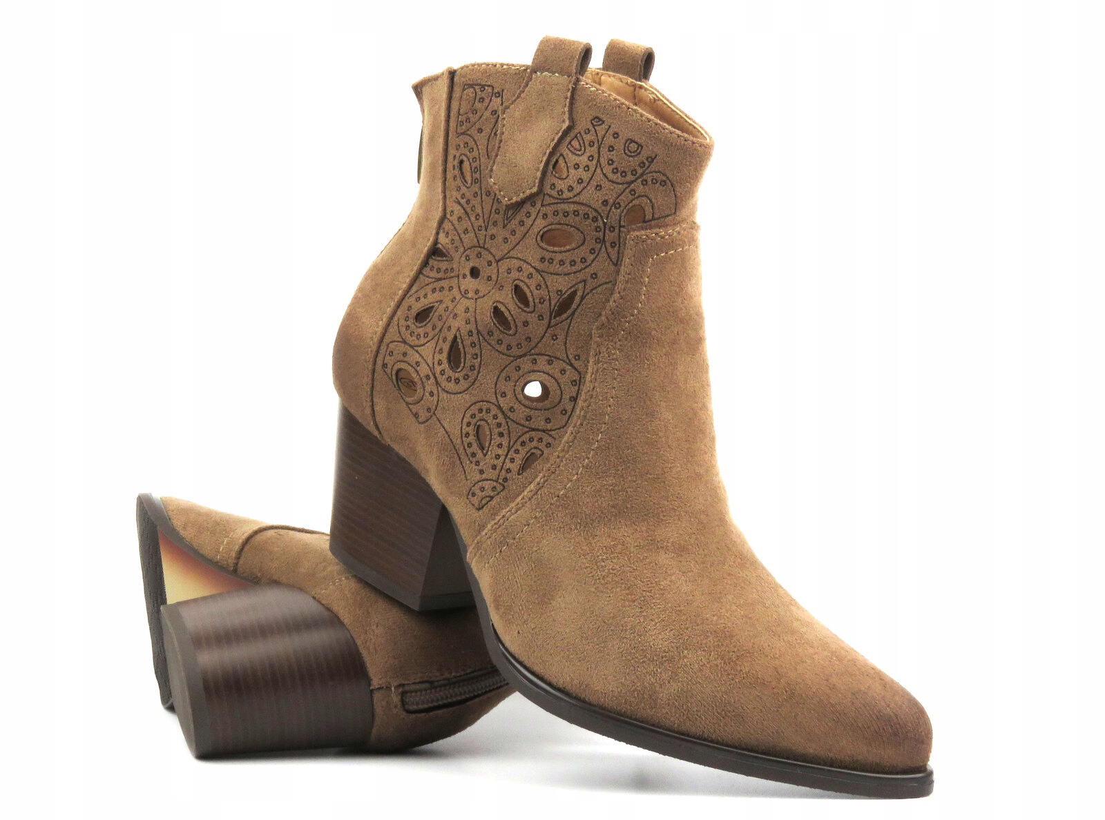 BOTKI DAMSKIE AŻUROWE POTOCKI 12396 SKÓRZANA WKŁADKA PŁASKIE