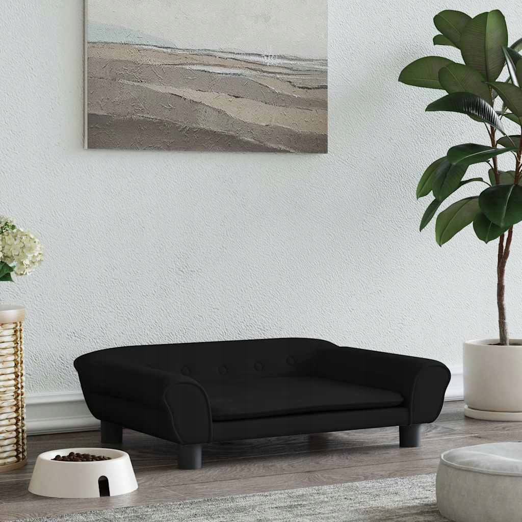 Levně Pelíšek pro psy světle šedý samet Černá 70 x 48 x 22 cm