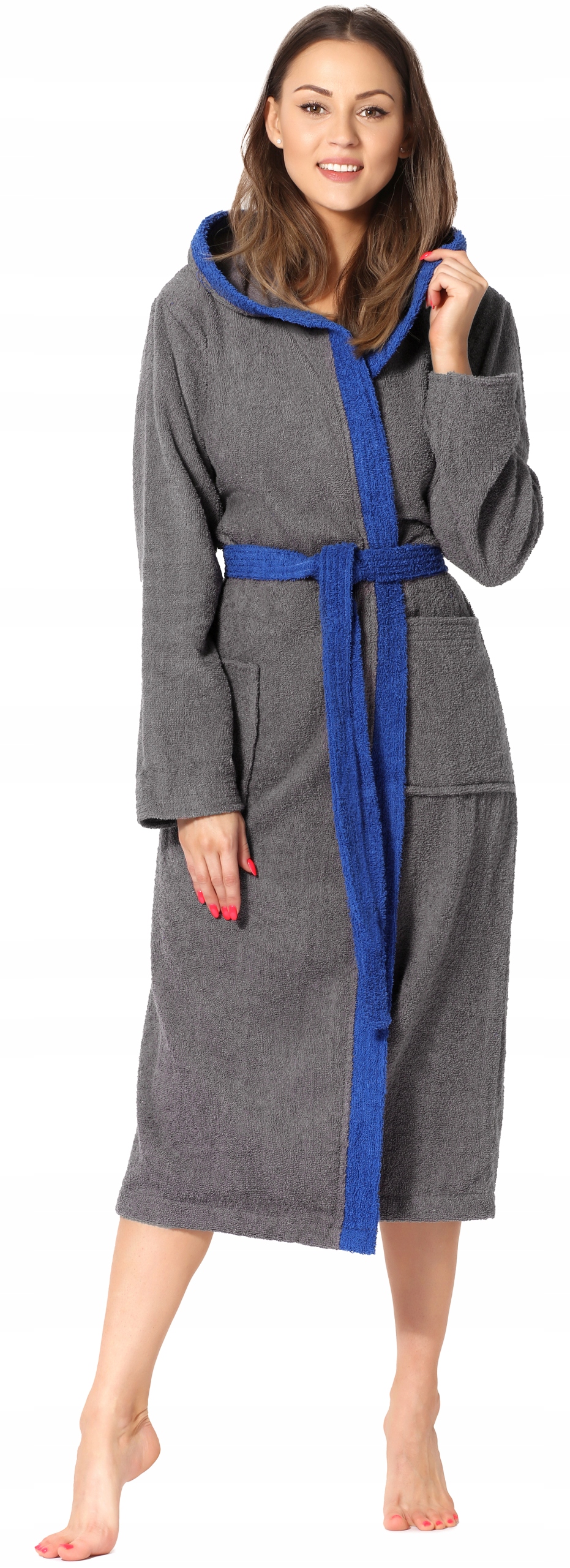 Dámský župan Froté kapuce dámský teplý župan LA-191 Šedá/Obloha M