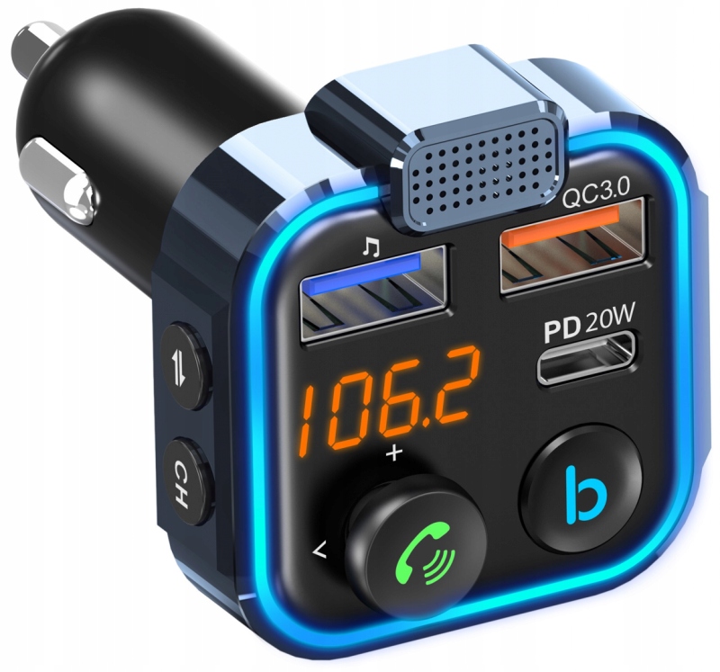 Bounn ładowarka samochodowa QC3.0+PD18W Transmiter Bluetooth Fm MP3