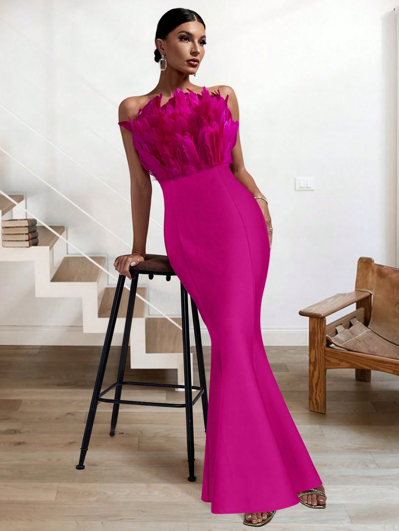 Šaty Večerní Bandážová Syrena Glamour Růžová Maxi Shein M 38