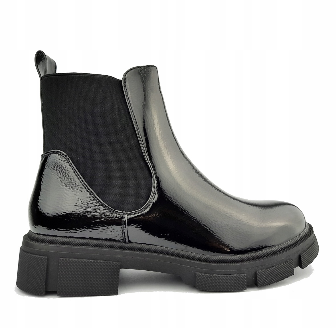 LAKIEROWANE CZARNE BOTKI WORKERY GRUBA PODESZWA 36