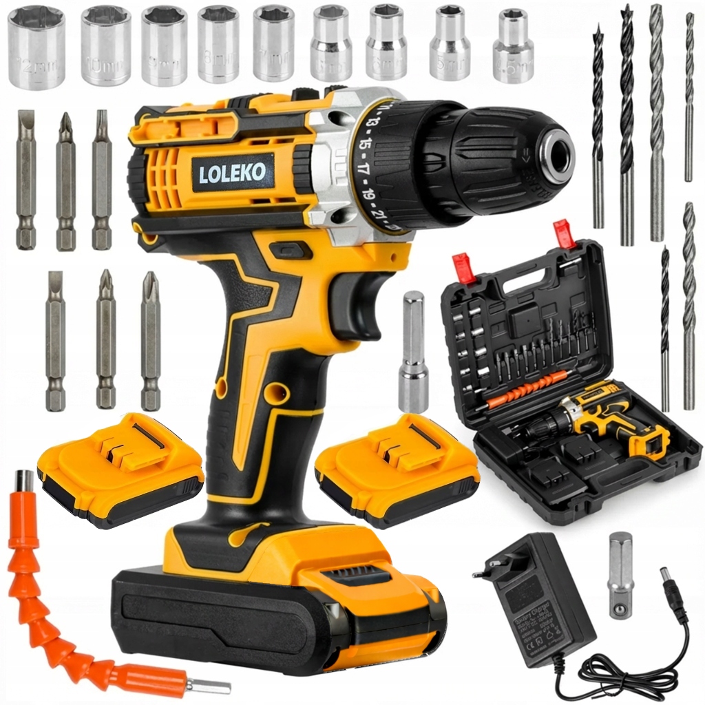 Wiertarka Udarowa Akumulatorowa Wkrętarka 2X 21V Wkrętak Zestaw Walizka