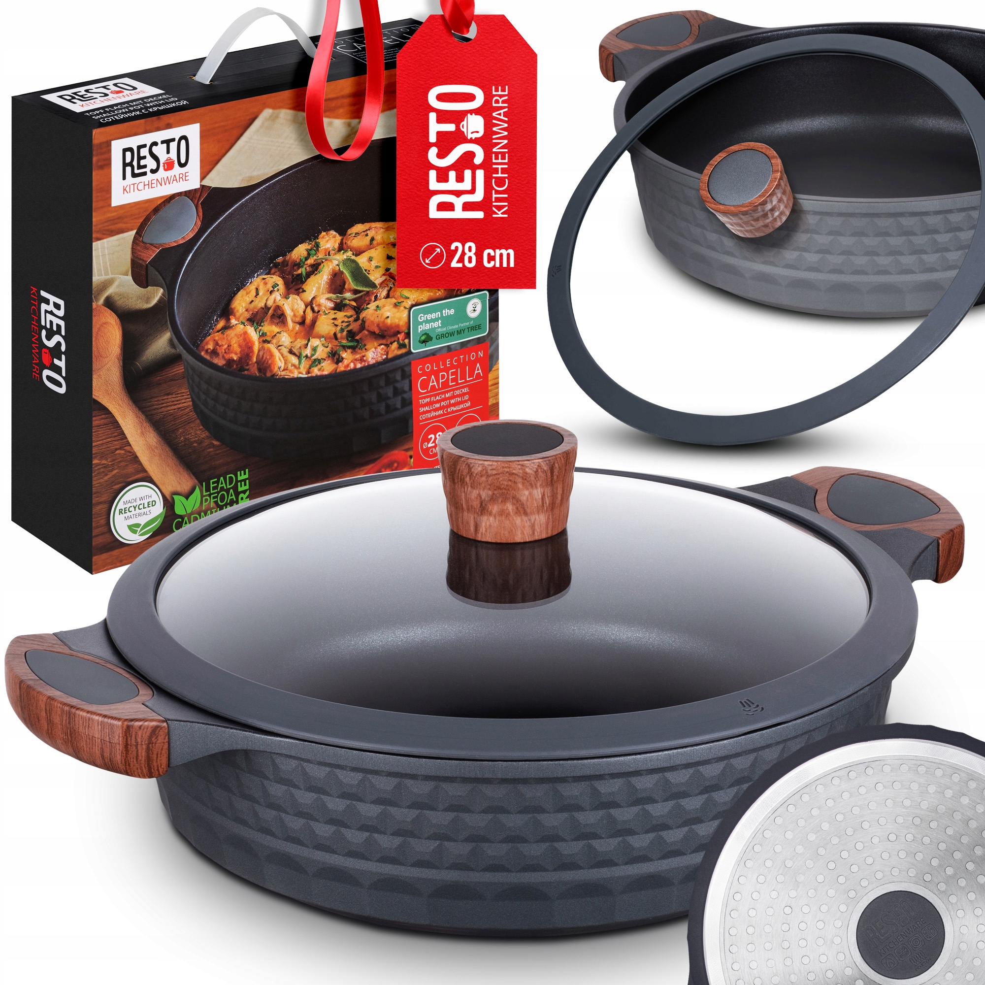 Hrniec Nádoba Resto 28CM Indukcia Aluminium 4,4L Sklenená Pokrievka