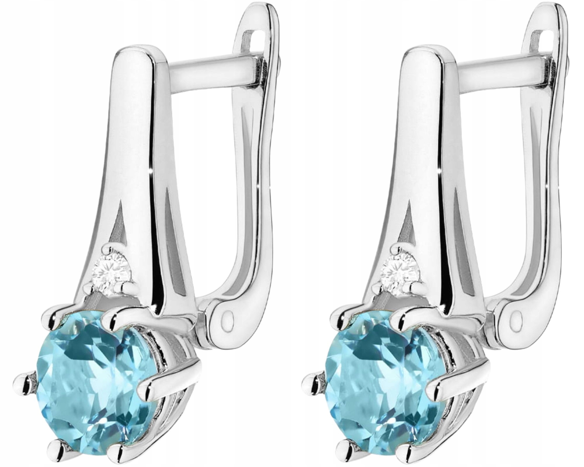 Bílé Zlato Náušnice Přírodní Kámen Topaz A Diamanty Zlato 585 14K