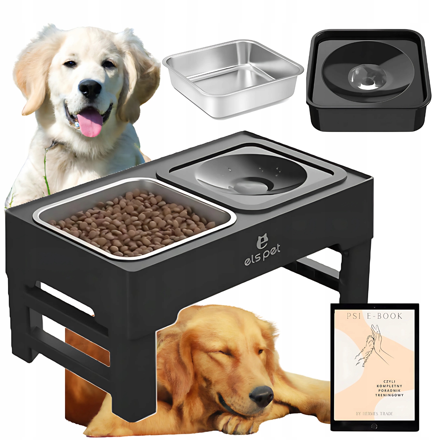 Miska dla Psa Podwójna Niechlapiąca Metalowa Regulowana na Stojaku 2w1
