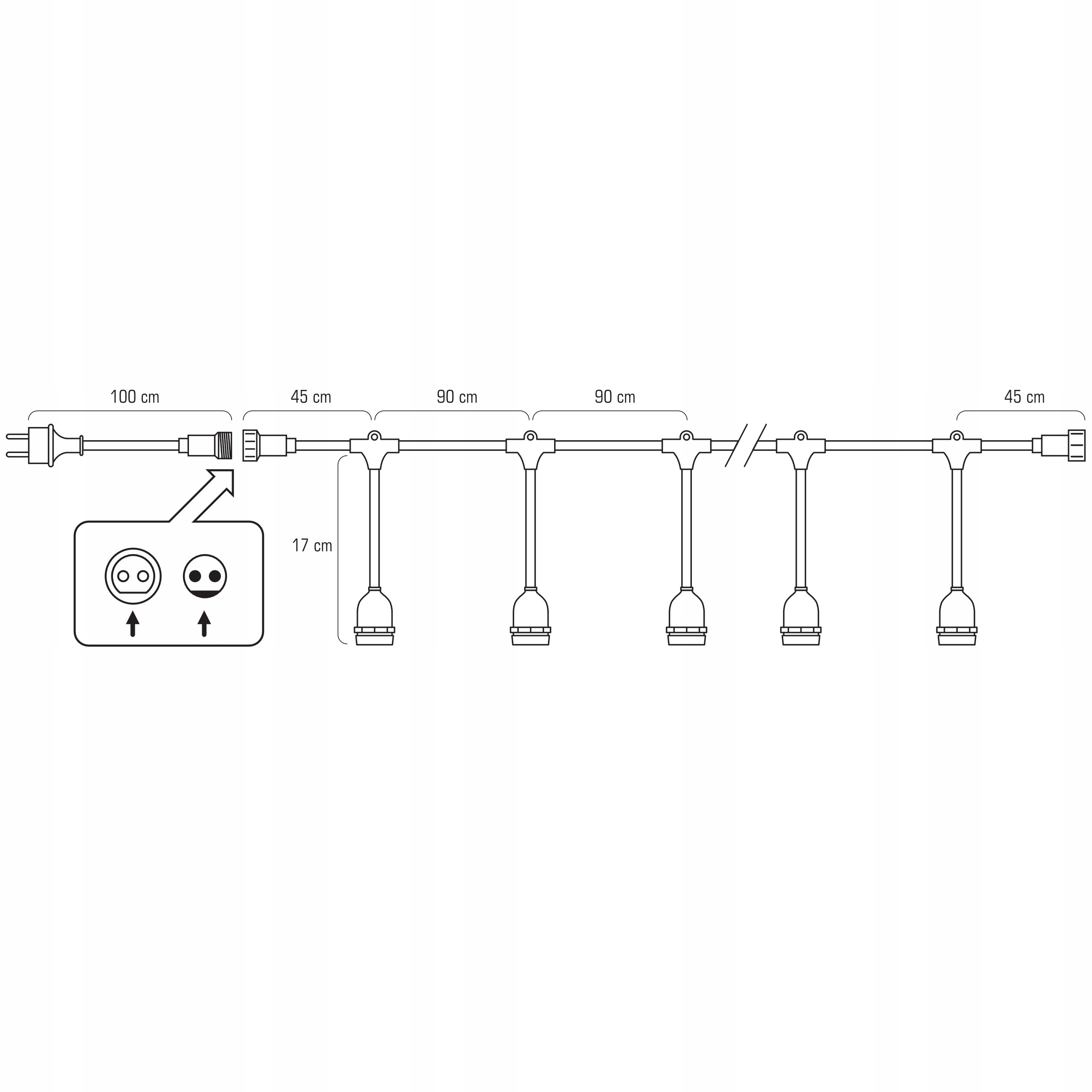 Girlanda Ogrodowa Świetlna 10m 10x Żarówki LED E27 Zewnętrzna Wodoszczelna Barwa światła biały ciepły