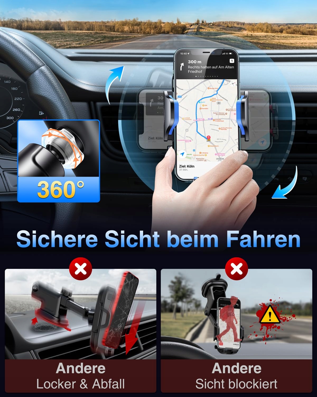 VANMASS Uchwyt Samochodowy 360° do Telefonu iPhone — miniatura 4