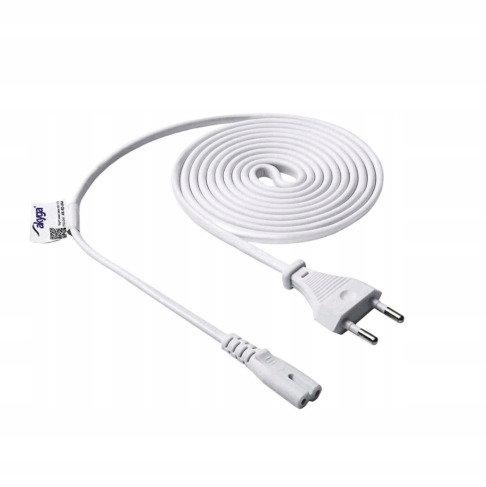 Akyga Kabel Zasilający Przewód Do Telewizor DVD Konsole Iec C7 1,5 M Biały