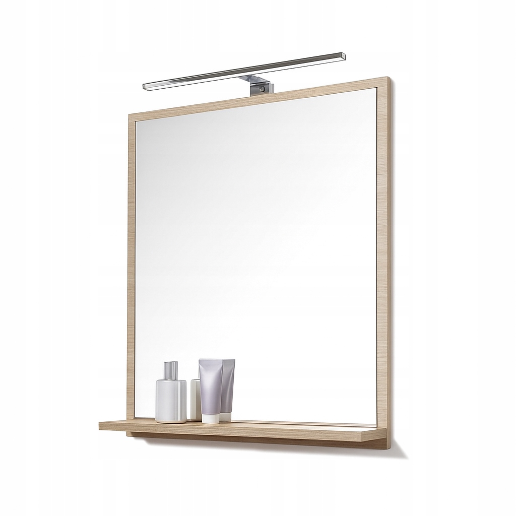 Zrcadlo dub sonoma s Led 52x64 – Nástěnné, S nástěnným svítidlem, Do koupelny, Loft