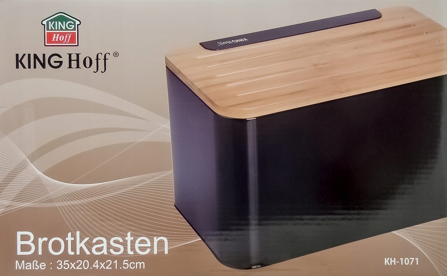 CHLEBAK metalowy EMALIOWANY czarny Deska BAMBUSOWA Materiał metal