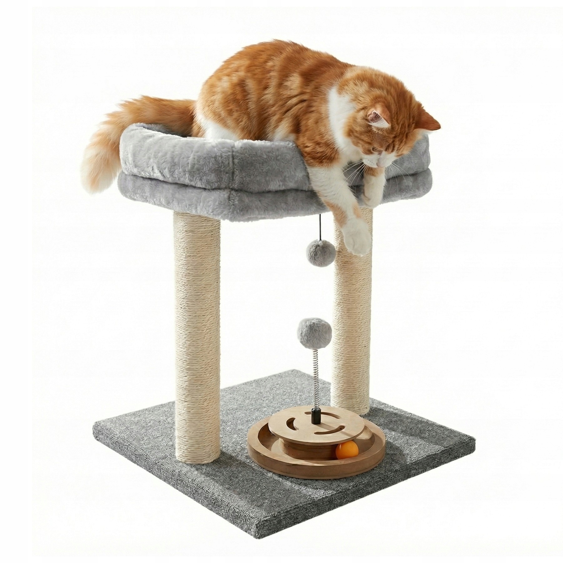 Škrabadlo CT21 s pelíškem 40x40x49,5 cm, 2 sloupky sisal, hračky