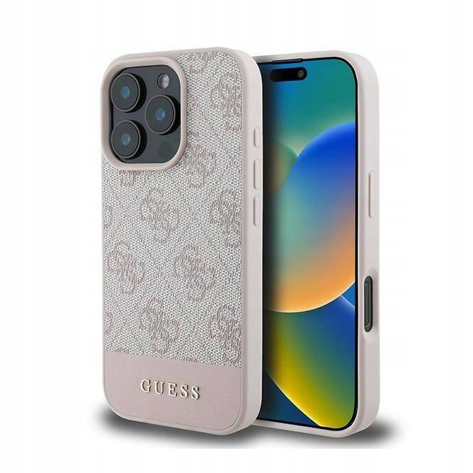 Etui do iPhone 16 Pro Max Guess 4G Bottom Stripe różowe
