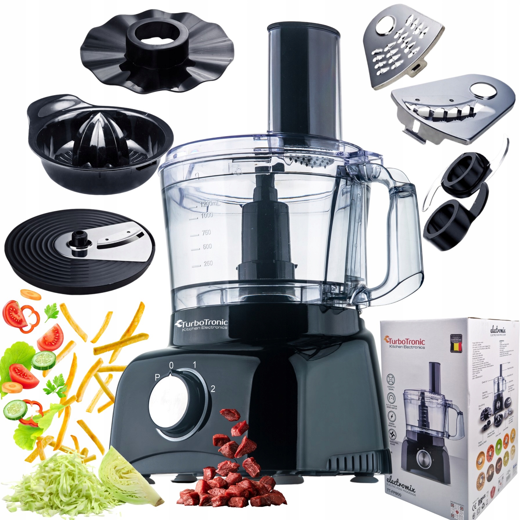 Malakser TurboTronic robot kuchenny mikser tarka 800W 1,2L Czarny, TurboTro