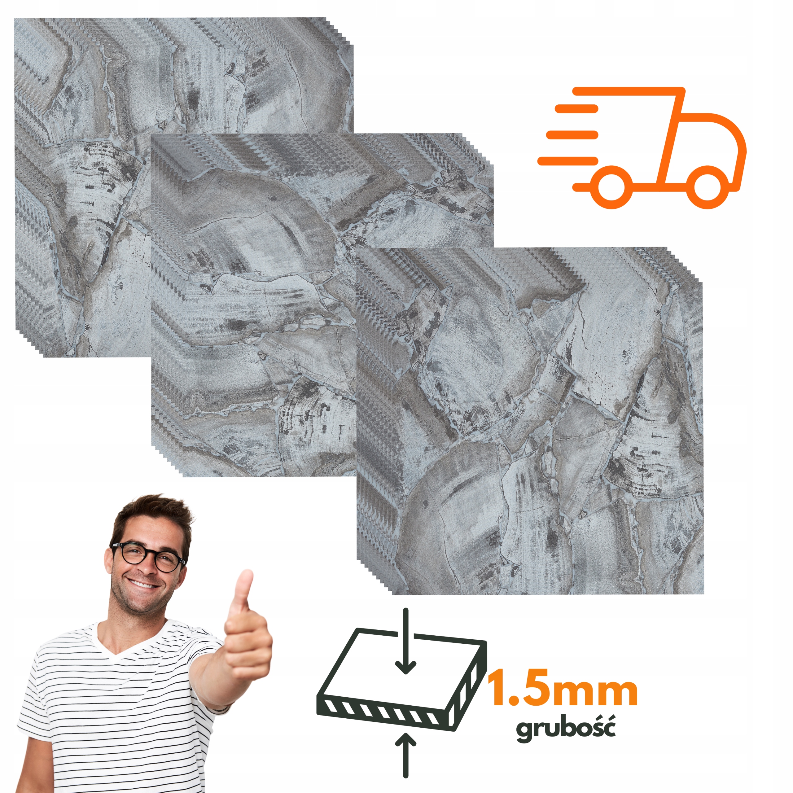 Płytka Winylowa Samoprzylepna 1 SZTUKA SZARY KAMIEŃ Panel Marmur Terakota Grubość całkowita 1.5 mm