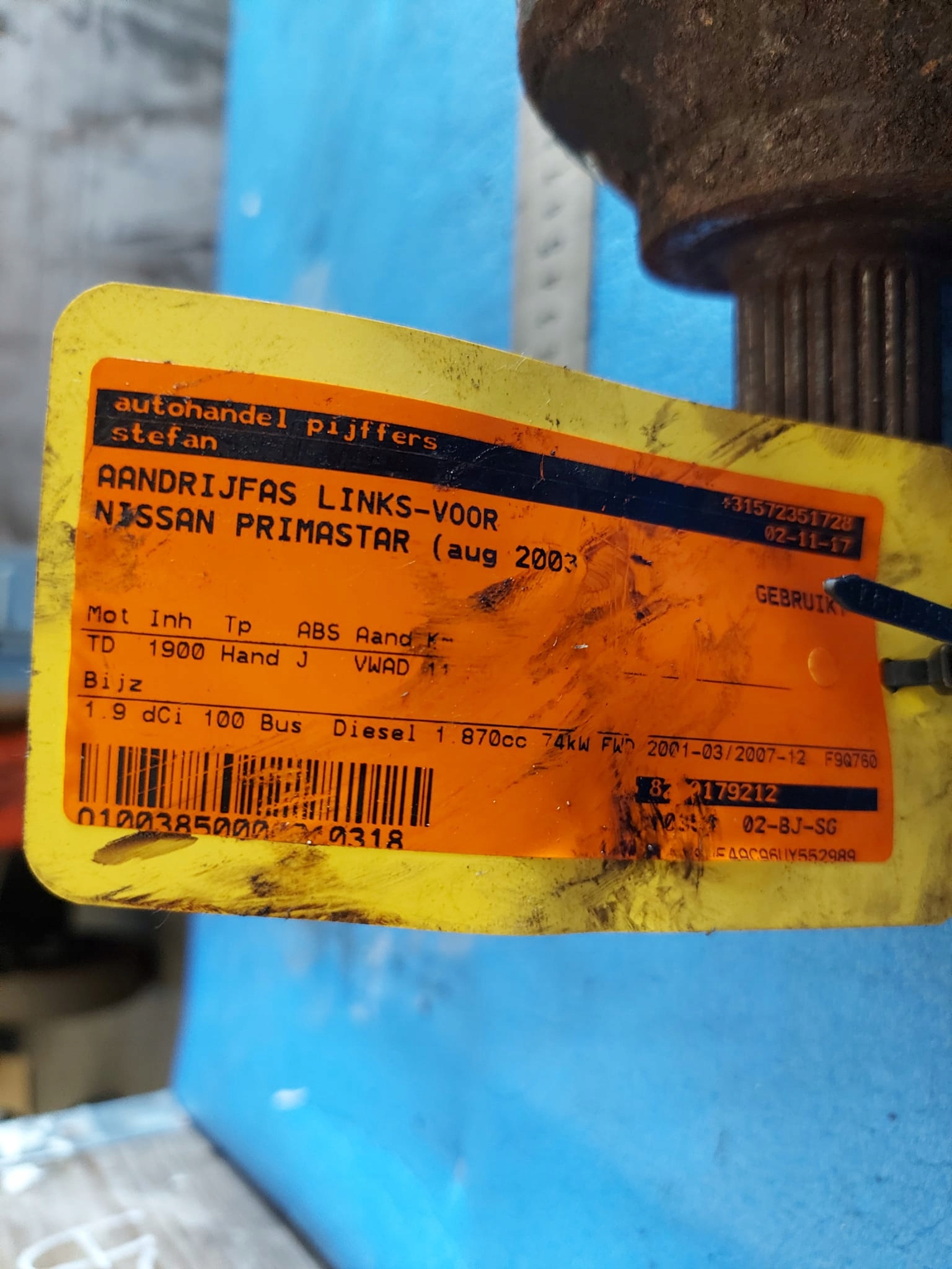 semi-axis PRIMASTAR 2003 R 1.9 DCI left F9Q760