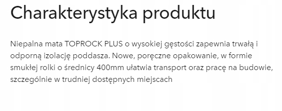 WEŁNA SKALNA TOPROCK PLUS 0,039 GR 15 CM Jednostka sprzedaży m2