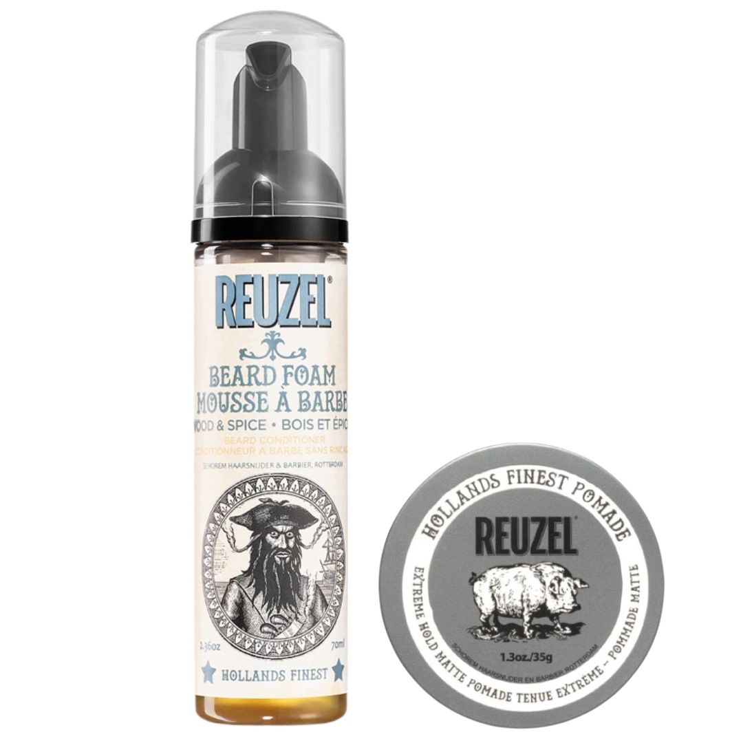 Reuzel Odżywka do brody Wood Spice Beard Foam 70ml Pomada Extreme Hold 35g