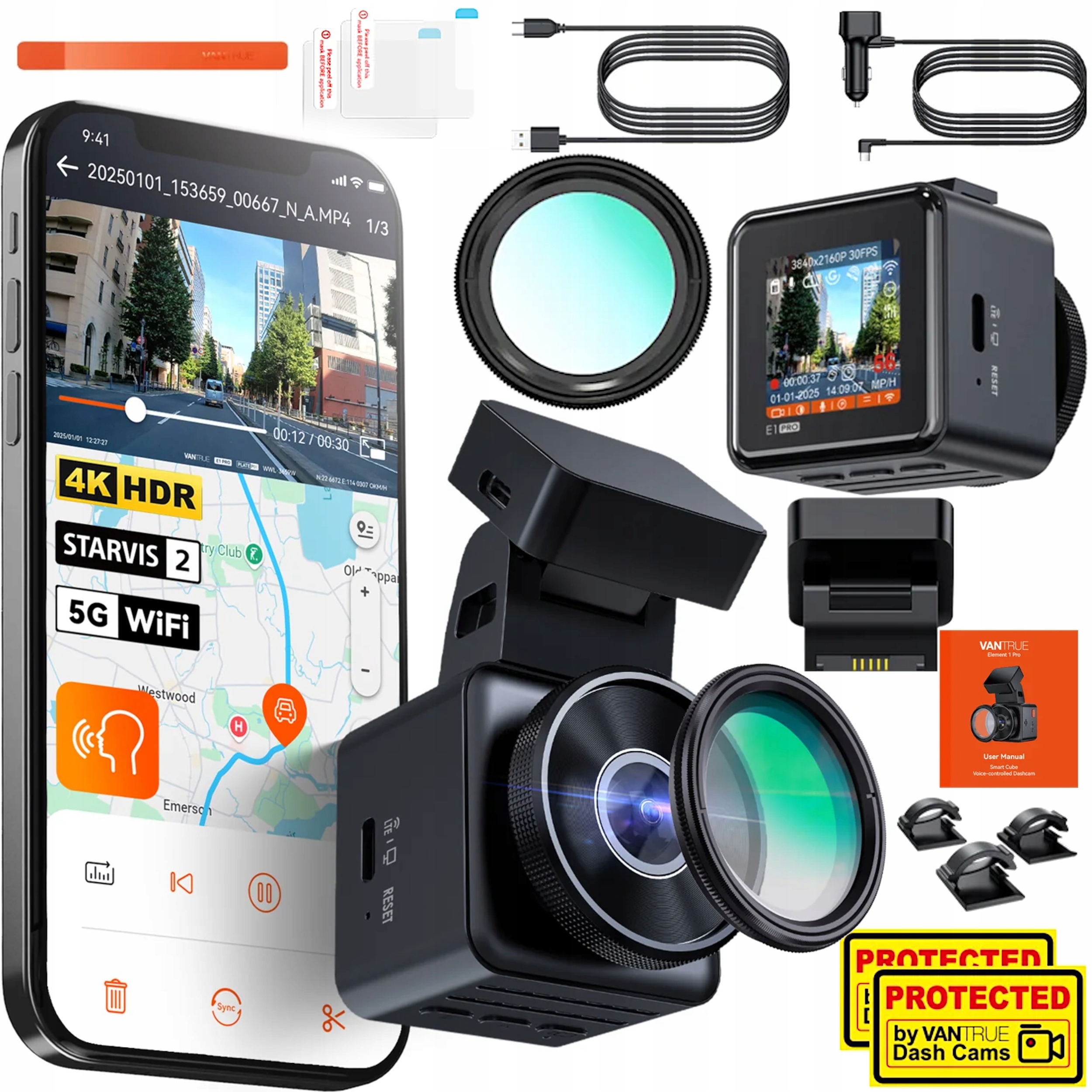 Rejestrator Vantrue E1 Pro Hdr Wi-fi 4K Gps