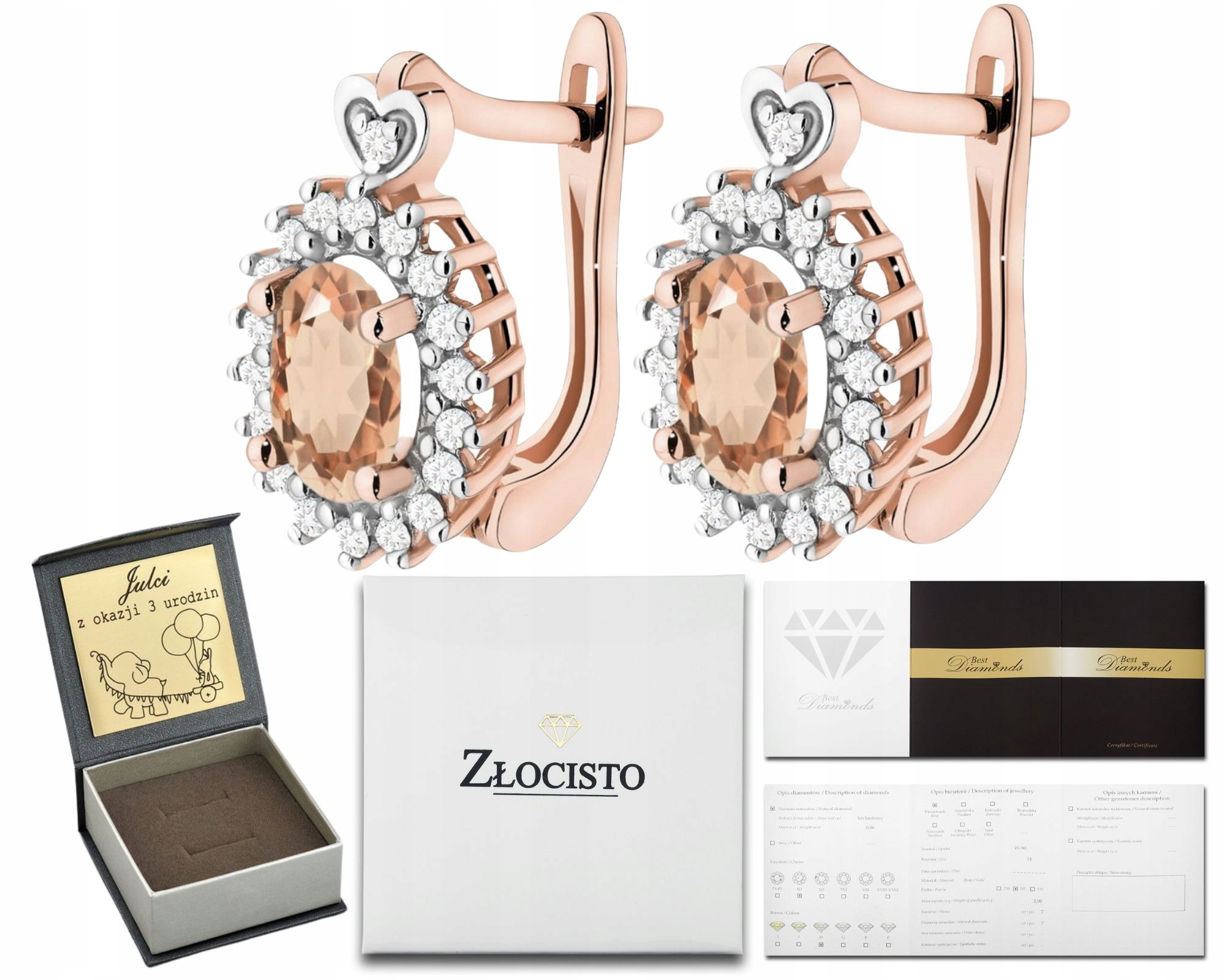 Růžové Náušnice S Morganitem A Diamanty 585 14K Zlato Ryzost Dárek