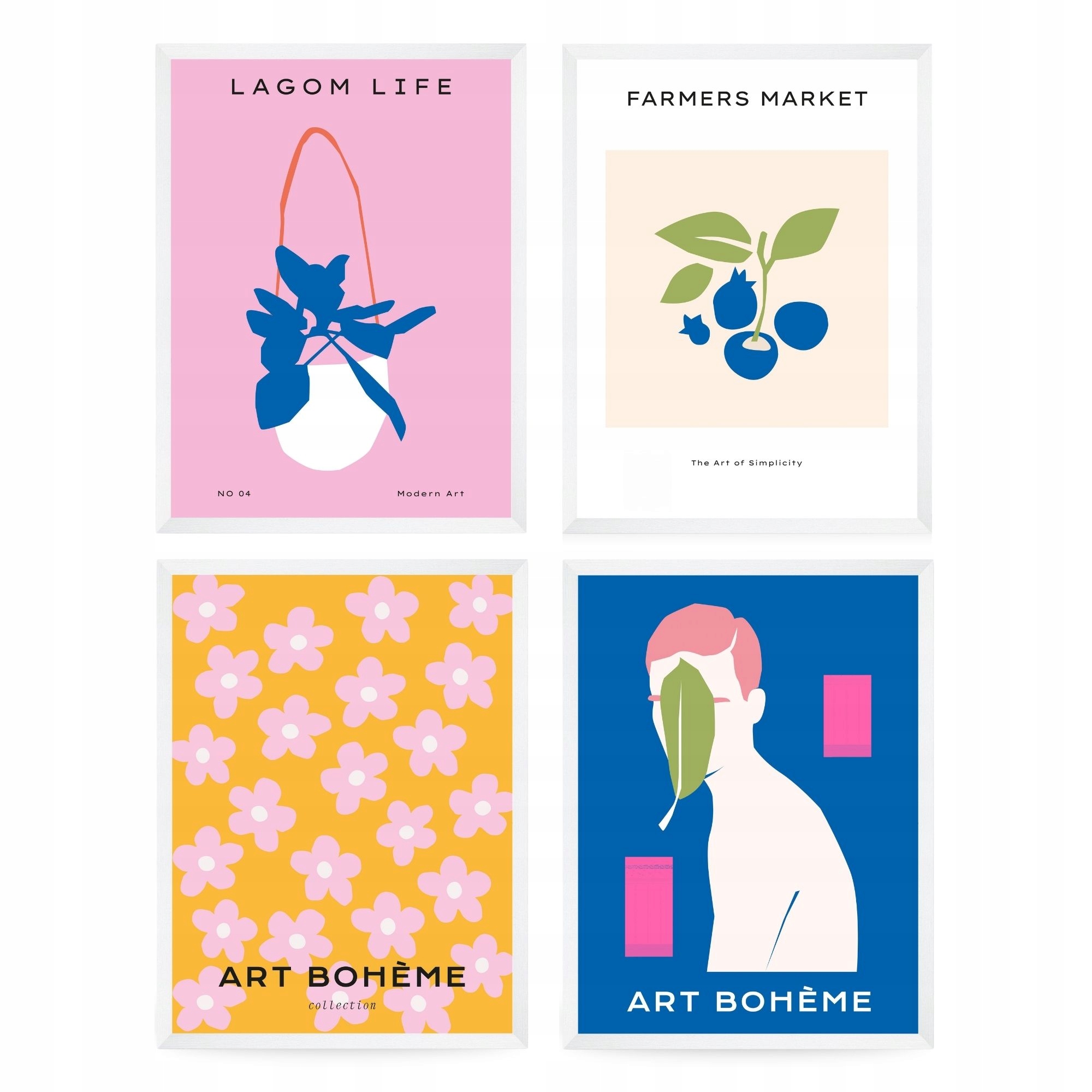 Sada štyroch plagátov v rôznych vzoroch 50 x 70 cm Rámček Biely
